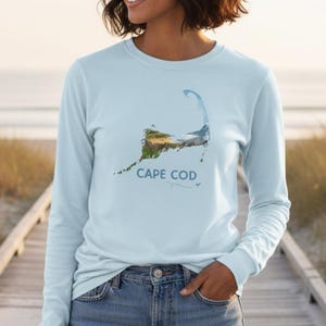 Cape Cod Umriss Strand Langarm T-Shirt, Cape Cod Umriss Shirt, Massachusetts Strand Shirt, Unisex Langarm Shirt, Strand Liebhaber Geschenk