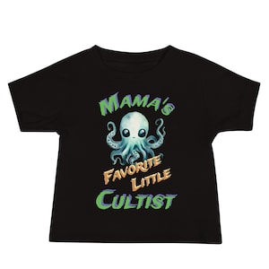 Halloween Horror Baby Clothes Jersey Short Sleeve Tee shirt sizes Toddle to Infant, Cthulhu, Mama&#39;s favorite Little Cultist