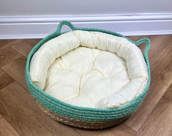Cushioned Cat Bed, Cosy Pet Furniture, Gift For Cat Lovers, Straw Stylish Pet Toy Cat Bed Comfortable Dog Wicker Basket For pet bed cat gift
