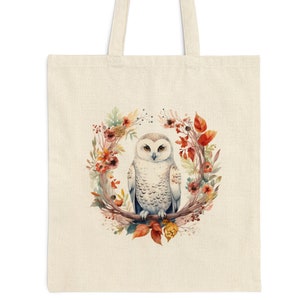 Owl Gifts Tote Bag Snowy Owl Tote Bag Snow Gift Owl Reusable Bag Fall Decor Bird Lover Gift For Her Floral Tote Bag Canvas Tote Bag Grocery