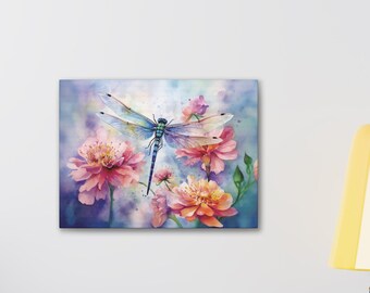 Arte de la pared de la libélula para las niñas habitación libélula lienzo arte regalo para su libélula impresión acuarela floral lienzo decoración de la pared para la sala de estar