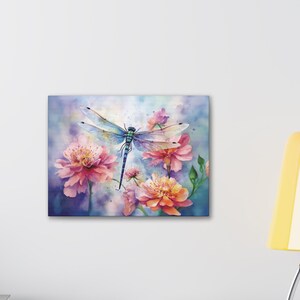 Dragonfly Wall Art For Girls Room Dragonfly Canvas Art Gift For Her Dragonfly Print Watercolor Floral Canvas Wall Decor For Living Room