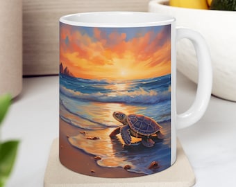 Taza de tortuga marina, regalo para su taza, taza de cerámica de tortuga marina, amante de las tortugas, regalo de acuarela para mamá, tortugas marinas, taza de café, tortuga de cerámica
