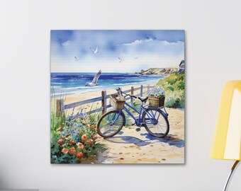 Playa casa decoración playa pared arte océano acuarela decoración océano lienzo arte regalo playa escena azul océano impresión acuarela lienzo playa condominio
