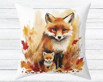 Regalos de zorro Almohada decorativa de zorro Regalos para amantes de los zorros Decoración de zorro rojo Regalo para mamá Almohada decorativa colorida de acuarela de zorro Decoración de la naturaleza Decoración de cabaña