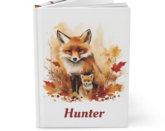 Diario de tapa dura personalizado con zorro rojo, regalo de zorro, diario de naturaleza, diario en blanco, decoración de zorro, cuaderno de acuarela de zorro rojo, regalo para ella, decoración de cabaña