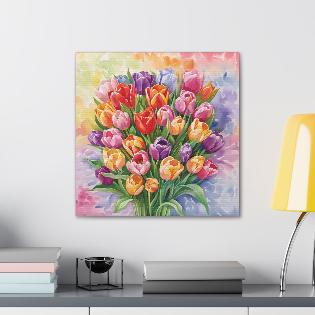 Tulip Print Floral Wall Art Tulip Gift Square Canvas Art Gift for Her ...