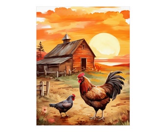 Póster mate premium de pollo y granja
