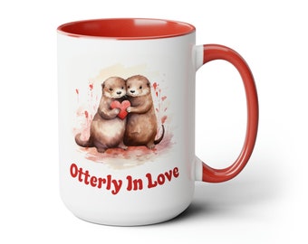 Taza de nutria Regalo de nutria para ella Linda taza de café de nutria Decoración única de acuarela de nutria Regalo divertido de nutria Taza de cerámica de 15 oz Regalo de nutria para el día de San Valentín