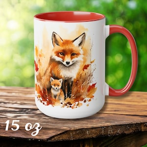 Fox Mug Fox Decor Coffee Mug For Her Fox Ceramic Mug Fall Decor Mug Unique Fox Watercolor Art Fox Decor Nature Mug Gift for Mom Fox Lover