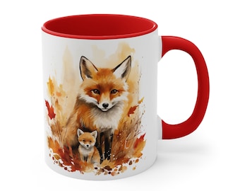 Fox Decor Fox regalos Fox taza de café para su taza de cerámica Fox decoración de otoño taza única Fox Art acuarela Fox cabina decoración regalo para mamá zorro rojo