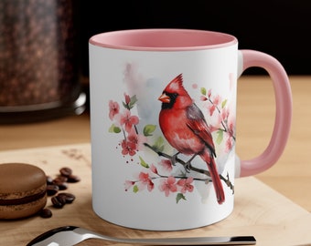 Cardinal Mug Gift For Her Cardinal Lover Mug Ceramic 11oz Cardinal Art Coffee Mug For Mom Bird Lover Mug Cherry Blossom Red Cardinal Lover