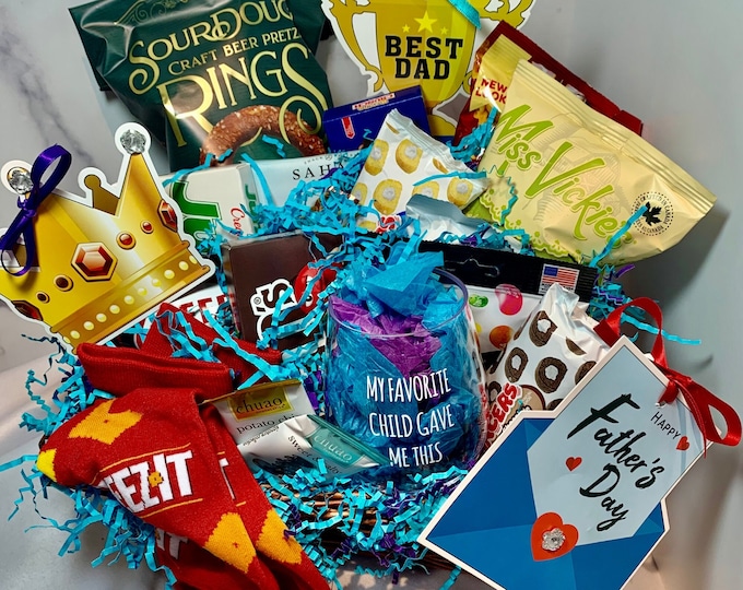 Featured listing image: Father’s Day Gift Basket for Dad, Snack Gift Basket, Movie Night Gift, Couch Potato Gift, Unique Gift for Men, Father’s Day Surprise