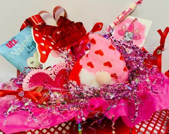 Mini Gnome Valentine's Day Gift Basket-Cute Gnome Valentine-Bulk Valentine's Day Gifts-Whimsical Valentine's Day Gift-Galentine's Gift