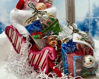 Holiday Goody Bags with Candy Snacks and Toy – Prefilled Treat Bags with Stress Ball, Chocolates, Ribbon and Note for Kids Party Favors
