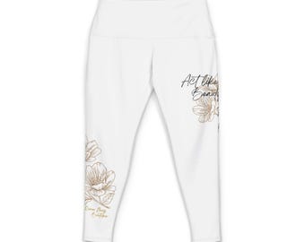 Pantalones de yoga con estampado floral neutro / leggings blancos con estampado floral integral