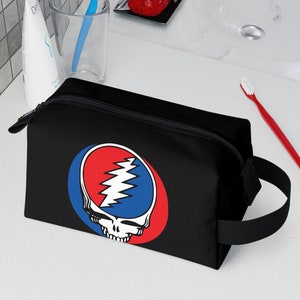 Grateful Dead Stealie Logo Toiletry Bag - Water-Resistant Black Cosmetic Case for Deadheads, Travel Essential