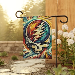 Colorful Grateful Dead Stealie Garden Flag for Deadheads - Vibrant Fan Art Outdoor Decor, 12"x18" Steal Your Face Lawn Flag