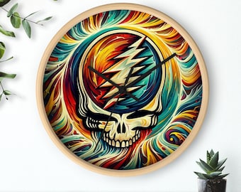 Multicolor Stealie Logo Clock - Grateful Dead Inspired Silent Wall Clock, Fan Art Decor