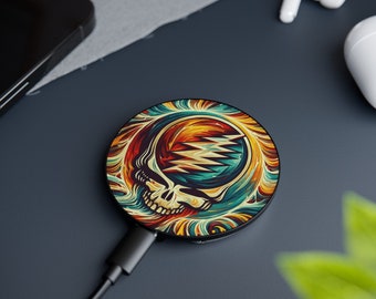 Grateful Dead Magnetic Phone Charger - Stealie Design Wireless Charger with Metal Ring Holder, Compatible with MagSafe, Fast Charging