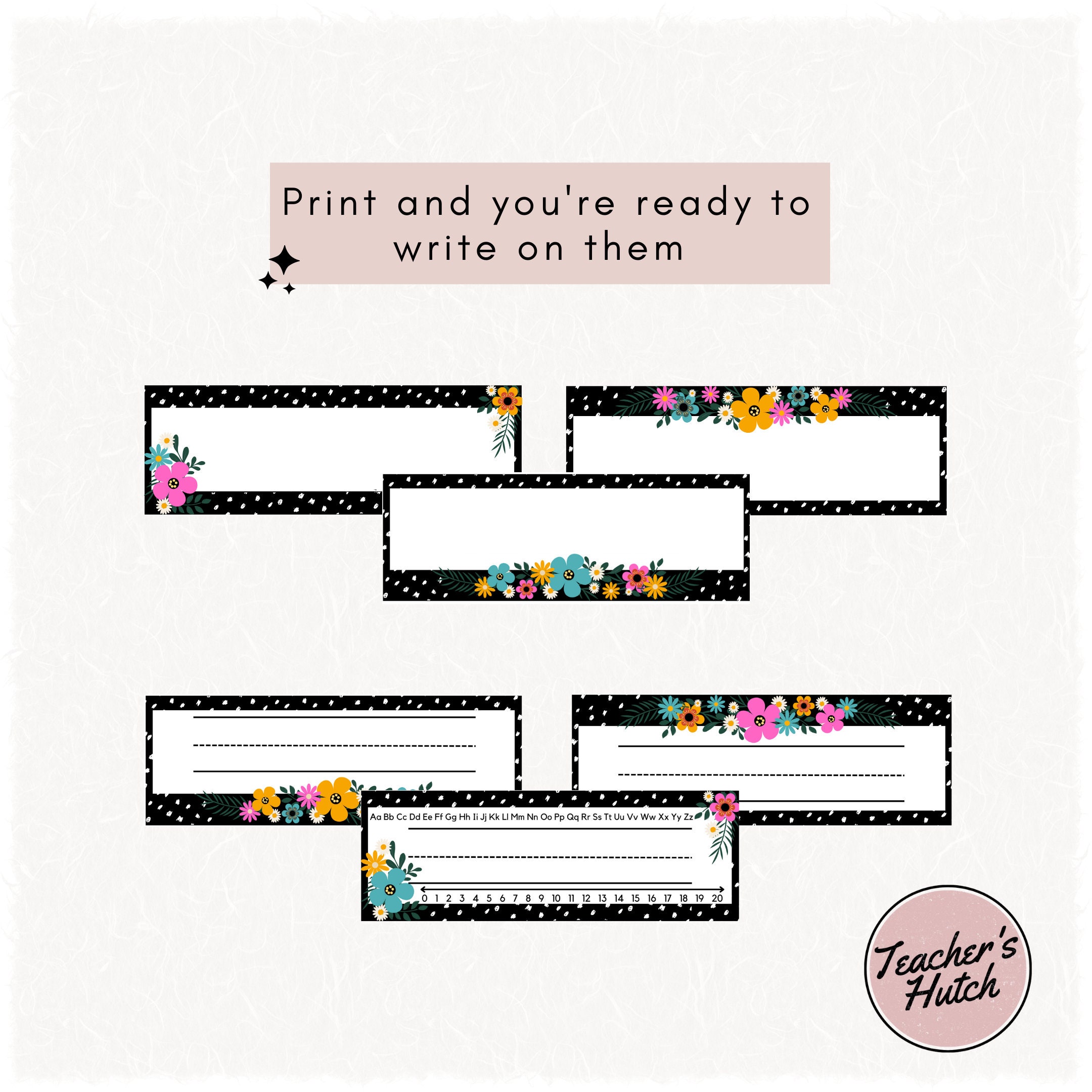 Floral Name Plates, Classroom Name Plates, Editable Name Tags, Floral