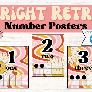 Classroom Numbers, math posters, number posters, classroom math posters, retro numbers, retro classroom, boho classroom, groovy classroom