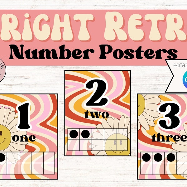 Classroom Numbers, math posters, number posters, classroom math posters, retro numbers, retro classroom, boho classroom, groovy classroom