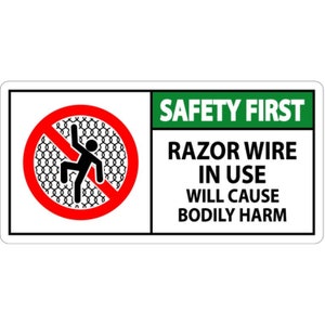 Razor Wire Sign, Danger, Caution, Warning, Hazard, Health & Safety Sign, Business Sign