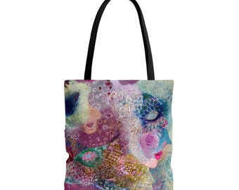 Abstract Face Art Tote Bag, Bohemian Shoulder Bag