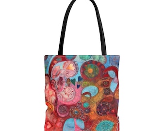 Colorful Abstract Art Tote Bag, Boho Style