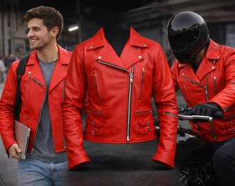 Vtg 70s British Red & White Leather Cafe Racer Motorcycle Jacket