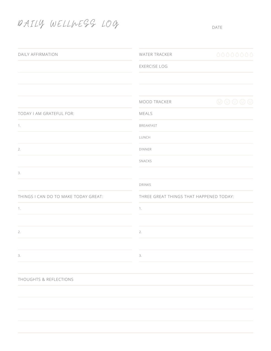 Minimalist Daily Wellness Log - Etsy