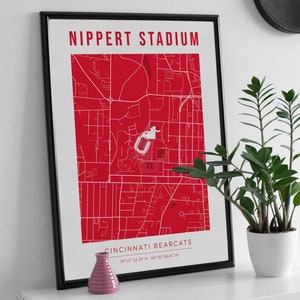 Nippert Stadium Map Poster, Cincinnati Bearcats Stadium Map Print, football Map Poster, Cincinnati Bearcats Poster, football Fan Gift