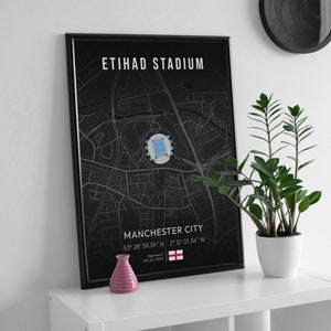 Etihad-stadionkaartposter, Manchester City-stadionkaartafdruk, poster voetbalkaart, voetbalkaartposter, sportposter, cadeau voetbalfan