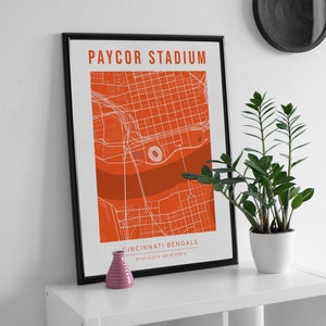 Lámina decorativa con el mapa del estadio Paycor, regalo para los aficionados de los Cincinnati Bengals (descarga digital).