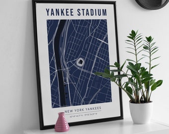 Lámina decorativa con el mapa del Yankee Stadium, regalo para los aficionados al béisbol de los Yankees de Nueva York (descarga digital).
