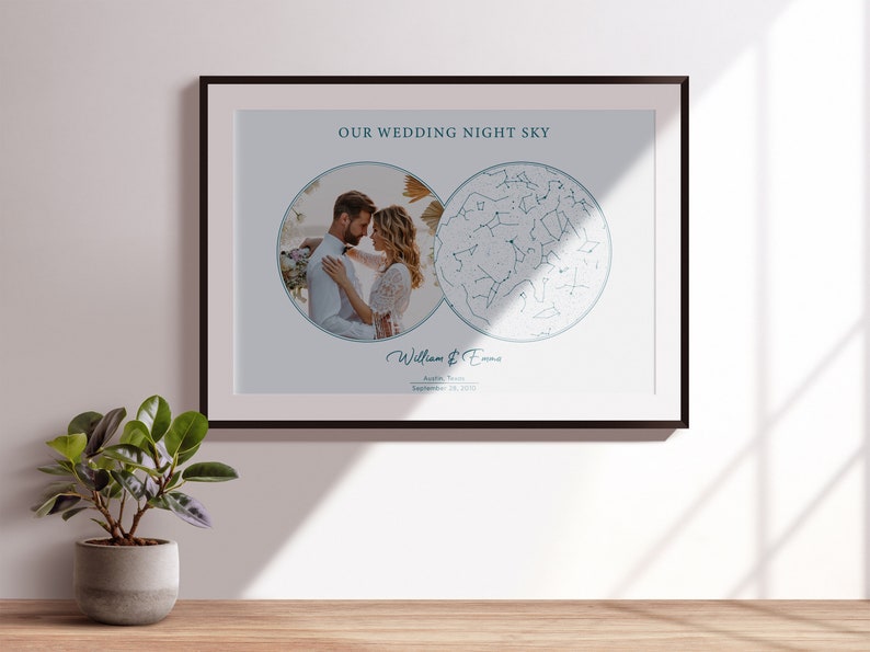 Mapa de estrellas personalizado por fecha, impresión del cielo nocturno, póster del mapa de estrellas, regalos fotográficos, regalo de aniversario, regalo de boda, regalos de cumpleaños, regalo personalizado imagen 4