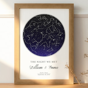 Carte des étoiles personnalisée par date, impression ciel nocturne, poster carte des étoiles, nuit de notre rencontre, cadeau d'anniversaire, cadeau de mariage, cadeaux d'anniversaire, cadeau personnalisé