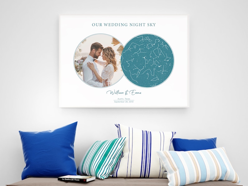 Mapa de estrellas personalizado por fecha, impresión del cielo nocturno, póster del mapa de estrellas, regalos fotográficos, regalo de aniversario, regalo de boda, regalos de cumpleaños, regalo personalizado imagen 6