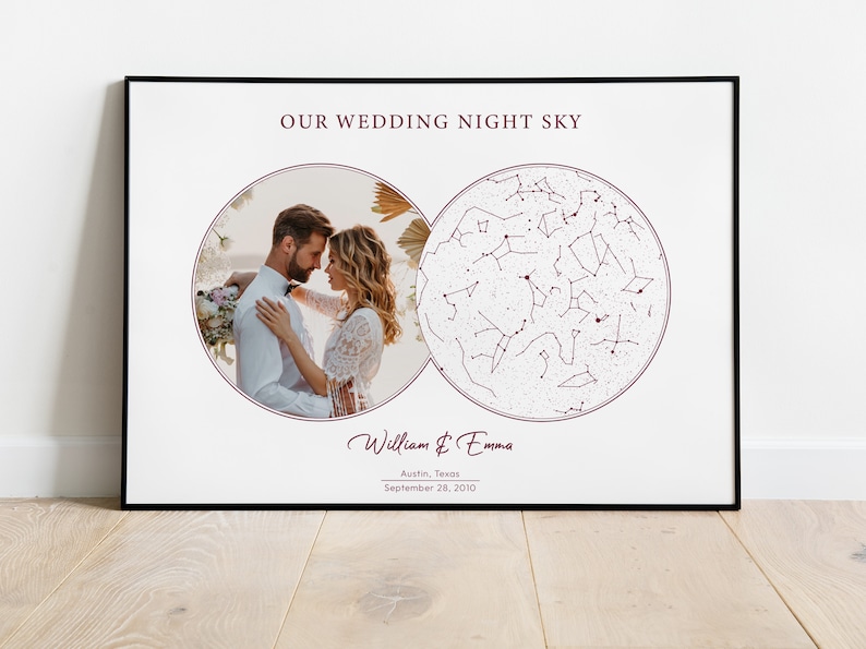 Mapa de estrellas personalizado por fecha, impresión del cielo nocturno, póster del mapa de estrellas, regalos fotográficos, regalo de aniversario, regalo de boda, regalos de cumpleaños, regalo personalizado imagen 2