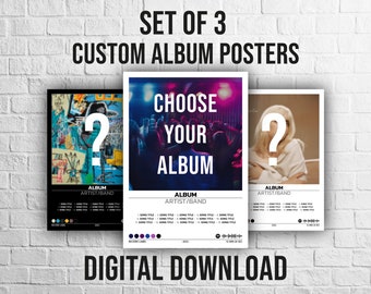 CONJUNTO de 3 carteles de álbumes personalizados, portadas de álbumes, carteles musicales, impresión de carteles, arte de pared musical, regalo musical, idea de regalo, DESCARGA DIGITAL