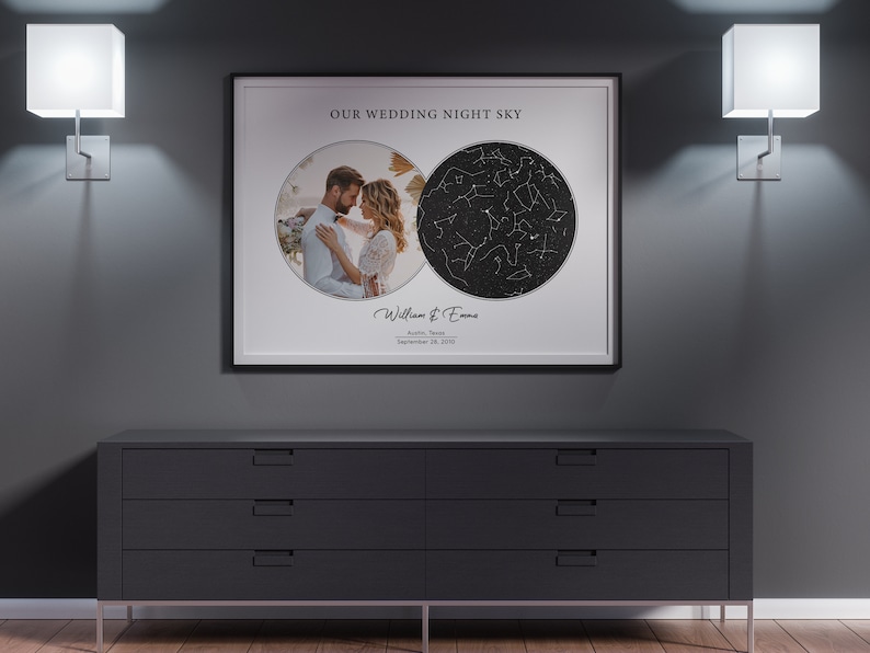 Mapa de estrellas personalizado por fecha, impresión del cielo nocturno, póster del mapa de estrellas, regalos fotográficos, regalo de aniversario, regalo de boda, regalos de cumpleaños, regalo personalizado imagen 3