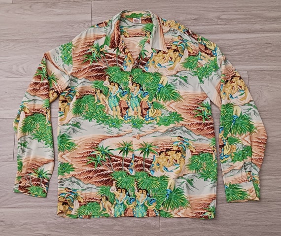 Vintage 40s 50s Style L/S Sun Surf FESTIVAL Print… - image 2