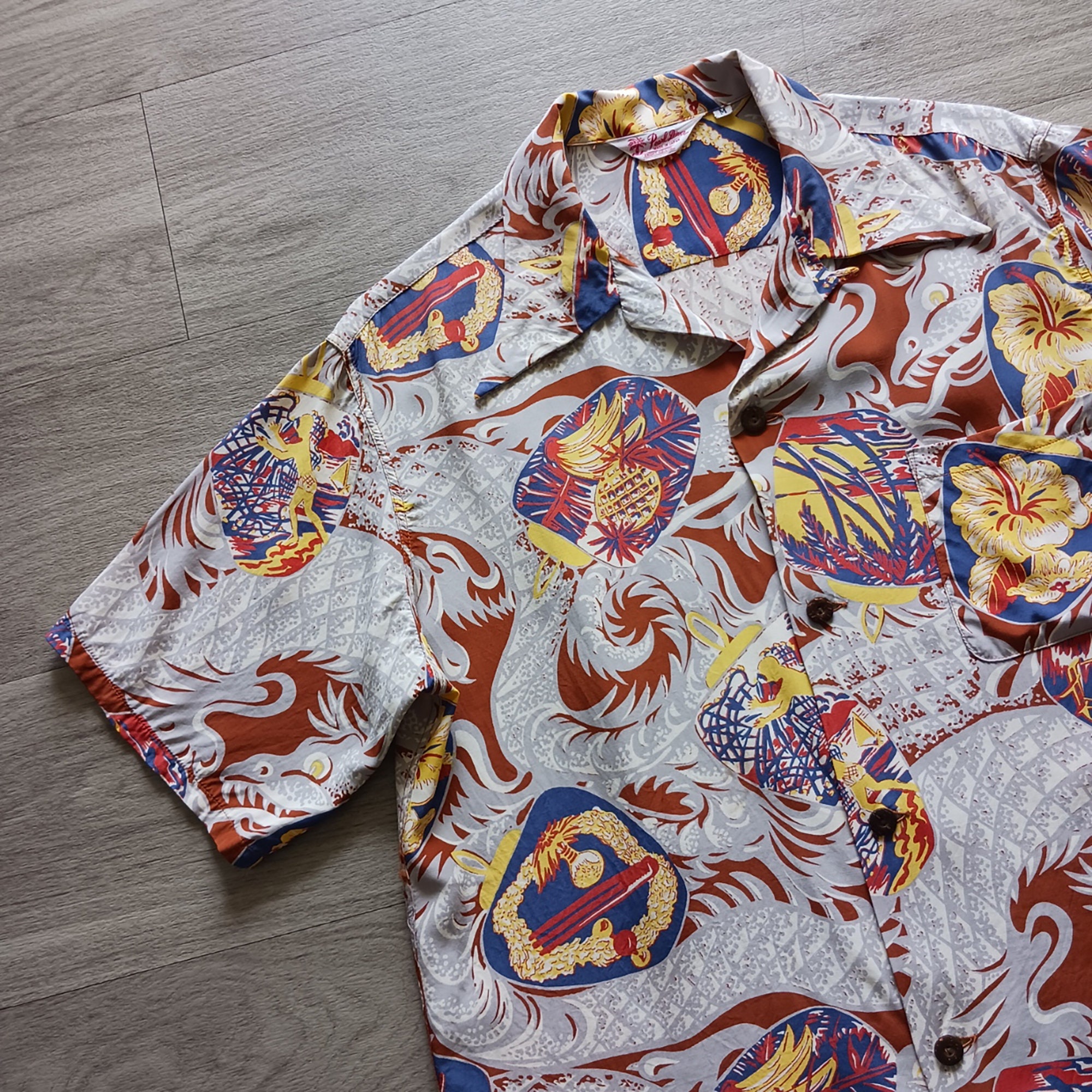 Vintage Hawaiian Shirt by Evas Hawaii Silk & Rayon L 