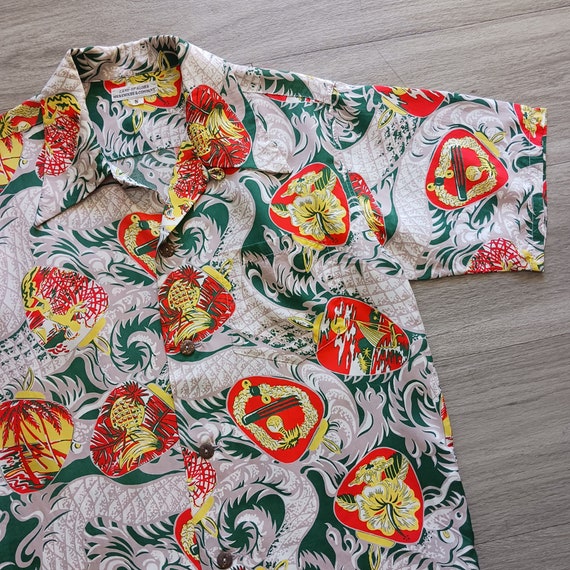 40s 50s Style Cold Rayon ALOHA Hawaiian DRAGON Pr… - image 1