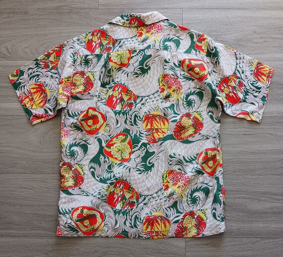 40s 50s Style Cold Rayon ALOHA Hawaiian DRAGON Pr… - image 2