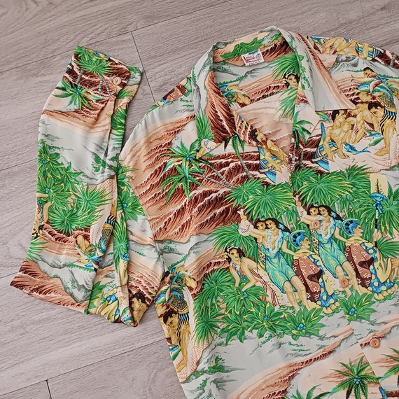 Vintage 40s 50s Style L/S Sun Surf FESTIVAL Print… - image 1