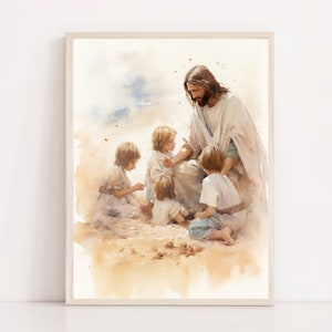 Jesus Playing with Kids, Jesus Portrait, Jesus painting, Jesus print, Jesus Picture, Christian Home Decor, Printable