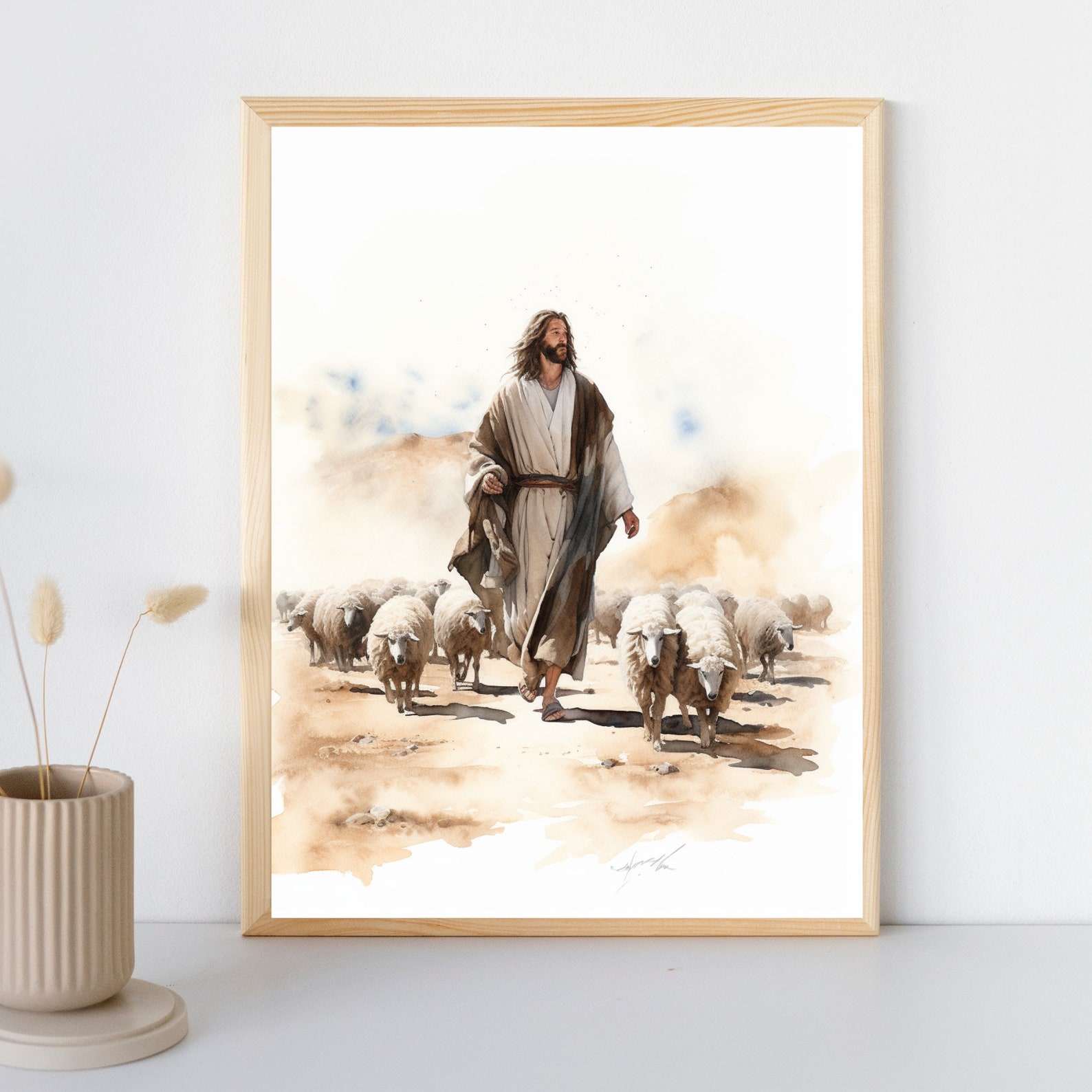 Jesus Leading Sheep, Jesus Portrait,jesus Artwork, Jesus Wall Art ...