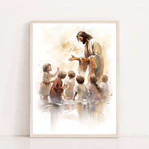 Jesus Playing with Kids, Jesus Portrait, Jesus painting, Jesus print, Jesus Picture, Christian Home Decor, Printable